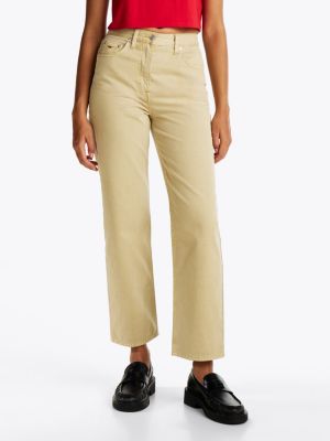 khaki layla slim straight leg jeans mit hohem bund für damen - tommy jeans