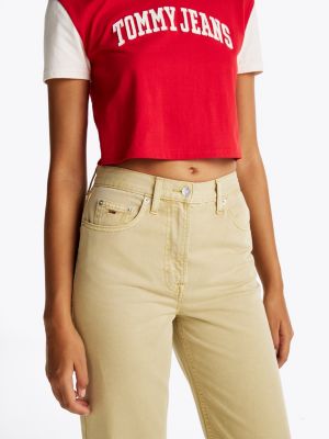 khaki layla slim straight leg jeans mit hohem bund für damen - tommy jeans