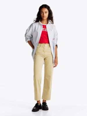 jean slim droit layla taille haute khaki pour femmes tommy jeans