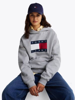 felpa relaxed fit mélange con cappuccio grigio da donne tommy jeans