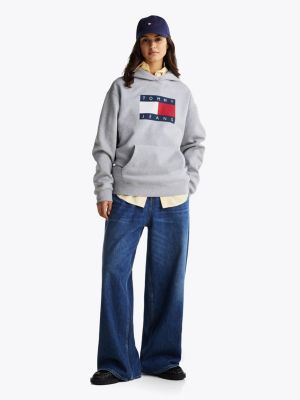 felpa relaxed fit mélange con cappuccio grigio da donne tommy jeans