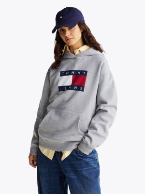 felpa relaxed fit mélange con cappuccio grey da donne tommy jeans