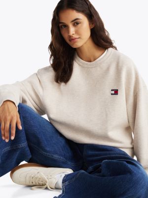 beige tommy badge boxy sweatshirt for women tommy jeans