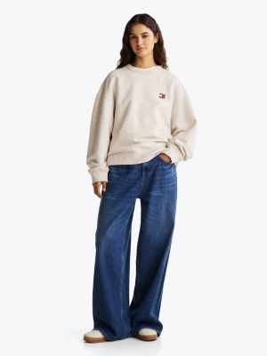 beige tommy badge boxy fit sweatshirt für damen - tommy jeans