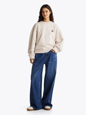 beige tommy badge boxy sweatshirt for women tommy jeans