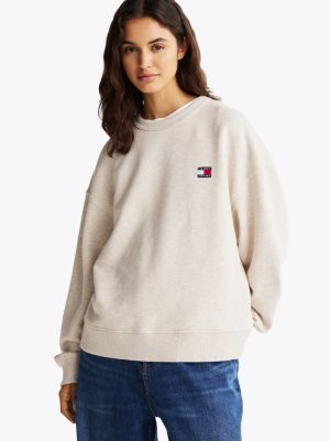 beige boxy sweatshirt met tommy-badge voor dames - tommy jeans