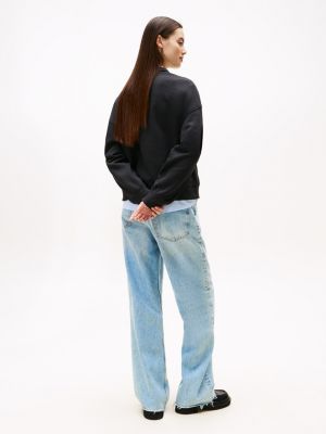 sweat boxy tommy badge noir pour femmes tommy jeans
