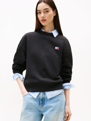 black boxy fit sweatshirt mit tommy-badge für damen - tommy jeans