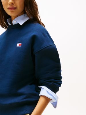 sweat boxy tommy badge bleu pour femmes tommy jeans