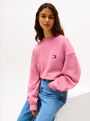 sweat boxy tommy badge rose pour femmes tommy jeans