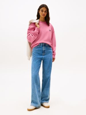 sweat boxy tommy badge rose pour femmes tommy jeans