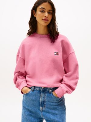 pink boxy fit sweatshirt mit tommy-badge für damen - tommy jeans