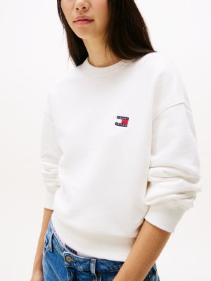 sweat boxy à badge tommy blanc pour femmes tommy jeans