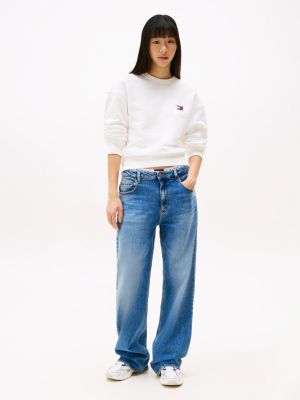 white tommy badge boxy sweatshirt for women tommy jeans