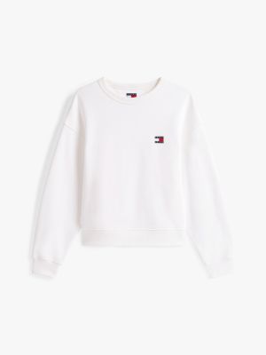 sweat boxy à badge tommy blanc pour femmes tommy jeans