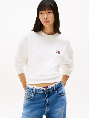 sweat boxy à badge tommy white pour femmes tommy jeans