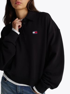 black boxy fit polo collar sweatshirt for women tommy jeans