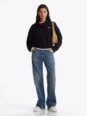 black boxy fit polo collar sweatshirt for women tommy jeans