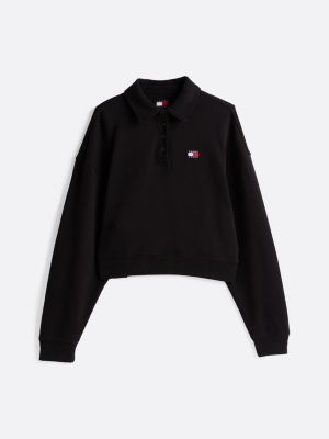 black boxy fit polo collar sweatshirt for women tommy jeans