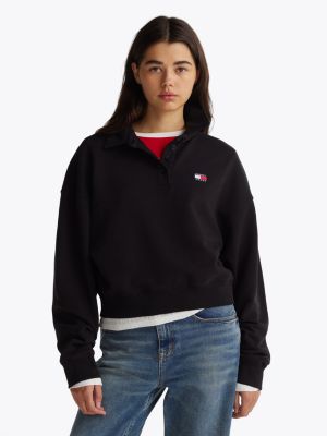 black boxy fit polo collar sweatshirt for women tommy jeans