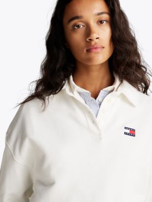 white boxy fit polo collar sweatshirt for women tommy jeans