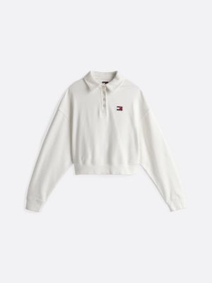 white boxy fit polo collar sweatshirt for women tommy jeans