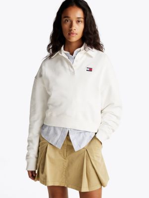 sweat boxy à col polo white pour femmes tommy jeans