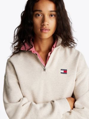 white boxy half-zip cropped sweatshirt for women tommy jeans