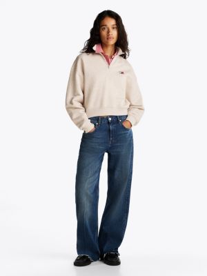 felpa crop squadrata con mezza zip bianco da donne tommy jeans