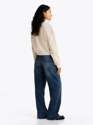 white boxy half-zip cropped sweatshirt for women tommy jeans