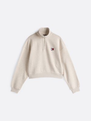 sweat boxy court à col zippé blanc pour femmes tommy jeans