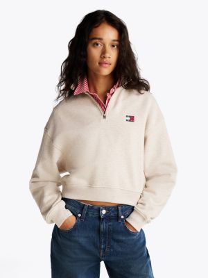 white boxy half-zip cropped sweatshirt for women tommy jeans