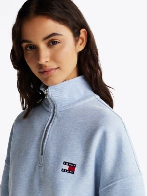 sweat boxy court à col zippé bleu pour femmes tommy jeans