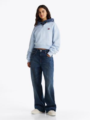 sweat boxy court à col zippé bleu pour femmes tommy jeans