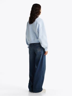 blue boxy half-zip cropped sweatshirt for women tommy jeans