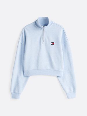 blue boxy half-zip cropped sweatshirt for women tommy jeans