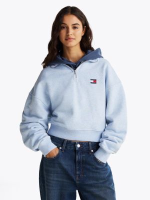 blue boxy cropped trui met halve rits voor dames - tommy jeans