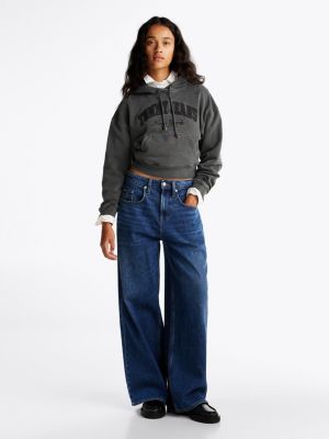 grey boxy garment-dyed cropped hoody for women tommy jeans