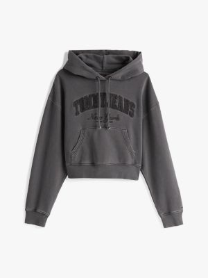 grey boxy garment-dyed cropped hoody for women tommy jeans