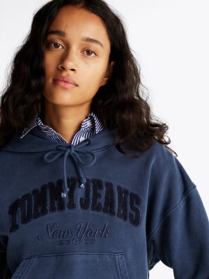 blue boxy garment-dyed cropped hoody for women tommy jeans