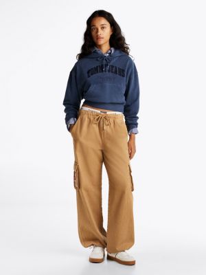 blue boxy garment-dyed cropped hoody for women tommy jeans