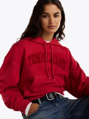 red boxy garment-dyed cropped hoody for women tommy jeans