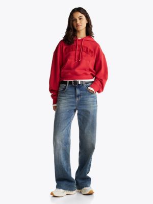 red boxy garment-dyed cropped hoody for women tommy jeans