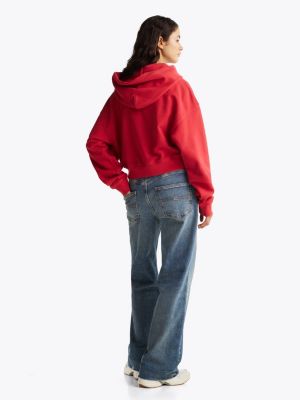 red boxy garment-dyed cropped hoody for women tommy jeans