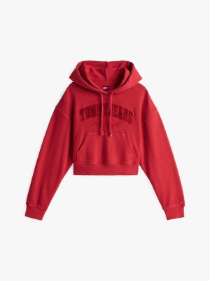 red boxy garment-dyed cropped hoody for women tommy jeans