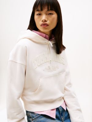 white boxy garment-dyed cropped hoody for women tommy jeans