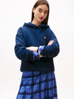 Tommy Badge Brushed Terry Boxy Hoody — Blue 1