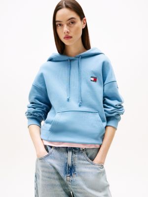 blue boxy fit hoodie mit tommy-badge für damen - tommy jeans