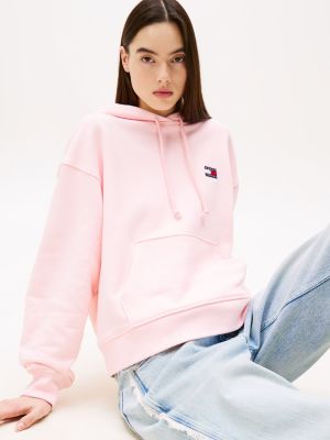 pink tommy badge boxy hoody for women tommy jeans