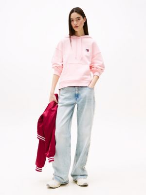 rosa boxy fit hoodie mit tommy-badge für damen - tommy jeans